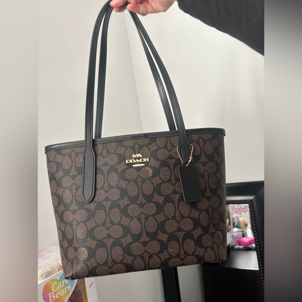 Coach Brown Signature Tote Bag small city tote